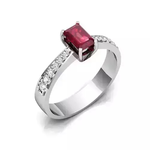 Silver Thin Ring With Diamond and Ruby
