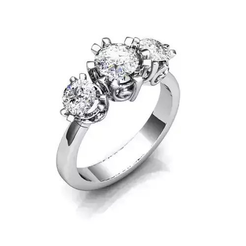 DER-3 Stone Engagement Ring With Diamonds 10