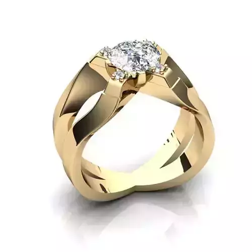 Modern Golden Engagement Ring With Diamonds