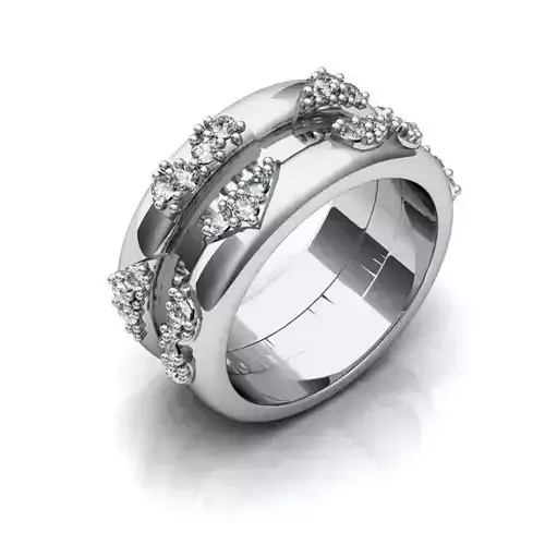 Wide Band Silver Ring With Diamonds