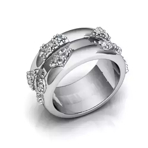 Wide Band Silver Ring With Diamonds 1