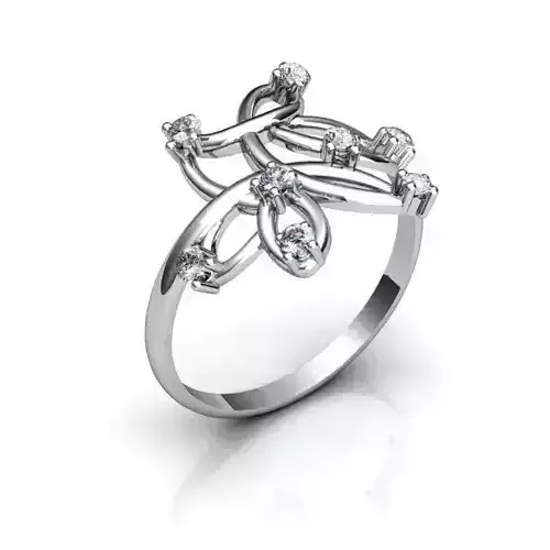 Silver Floral Design Engagement Ring With Diamonds