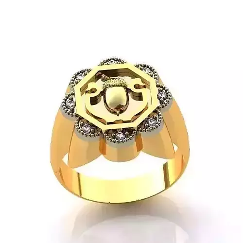 Flower Shsped Golden Ring with Diamonds