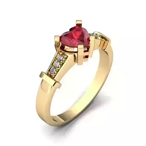 Golden Ring With Diamonds and Heart Shaped Ruby