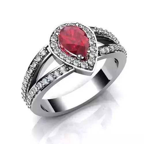 Drop Shaped Halo Engagement Ring With Ruby