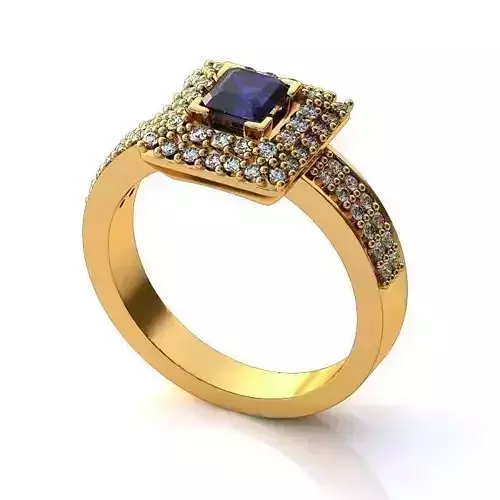 Golden Square Halo Ring With Gemstone