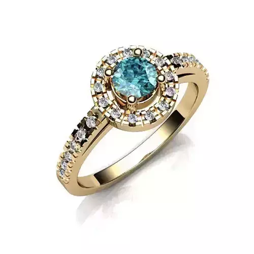 Golden Round Halo Ring With Gemstone