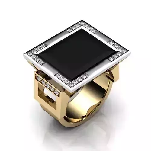 Rectangular Diamond Ring With Black Gem Centerpiece