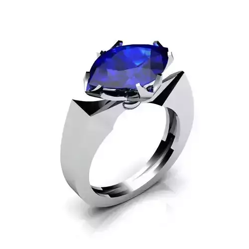 Silver Ring with Eye Shaped Sapphire
