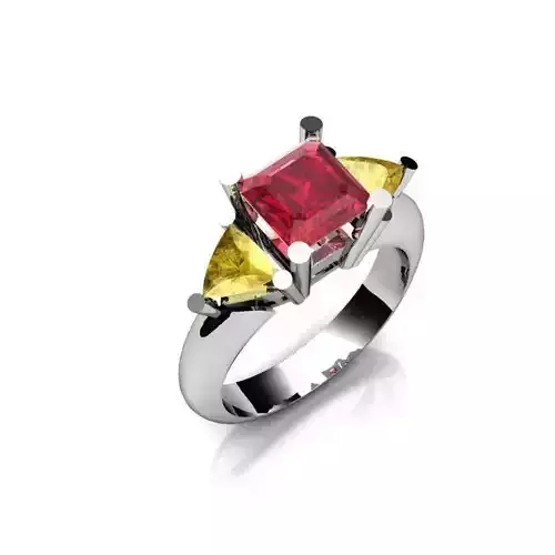 3 Stone Engagement Ring With Gemstones 3D print model