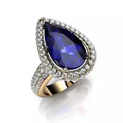 Big Oval Shaped Halo Ring With Sapphire 3D print model