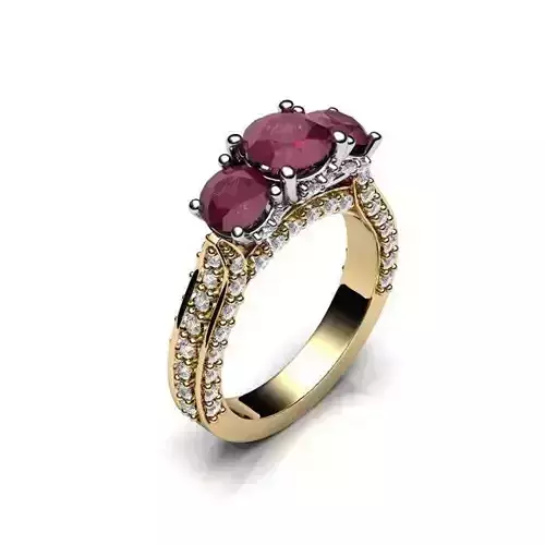 3 Stone Engagement Ring With Gemstone 1 3D print model