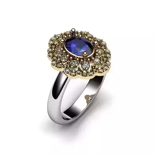 Flower Shaped Engagement Ring With Sapphire