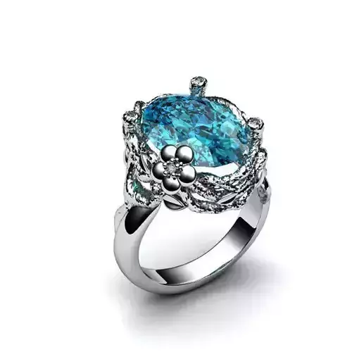 Floral Design Engagement Ring With Oval Gemstone