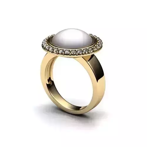 Round Golden Engagement Ring With Pearl
