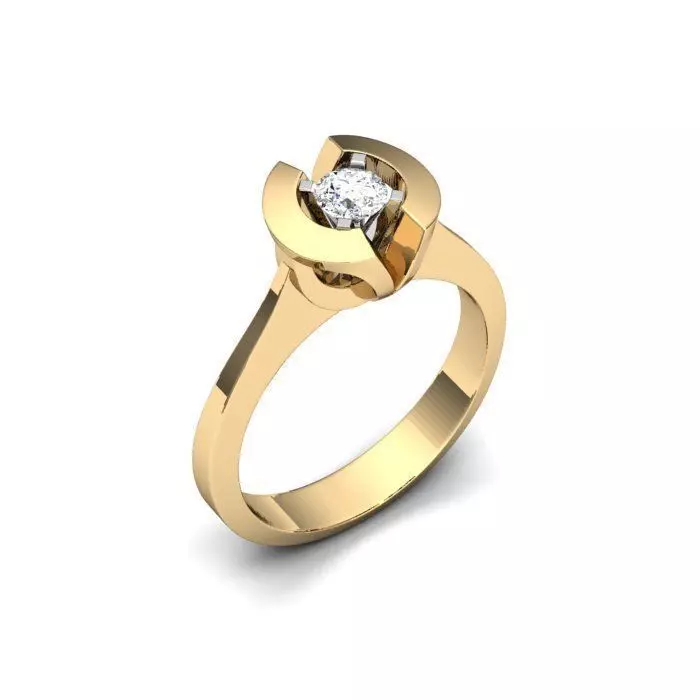 Golden Engagement Ring With Diamond 2 3D print model
