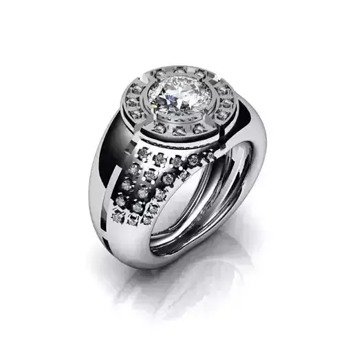 Thick Silver Halo Ring with Diamonds