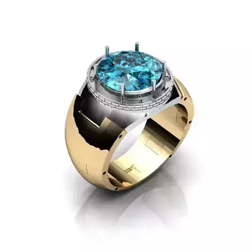 Thick Engagement Ring With Gemstone Centerpiece