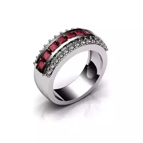 Silver Ring With Diamonds and Ruby