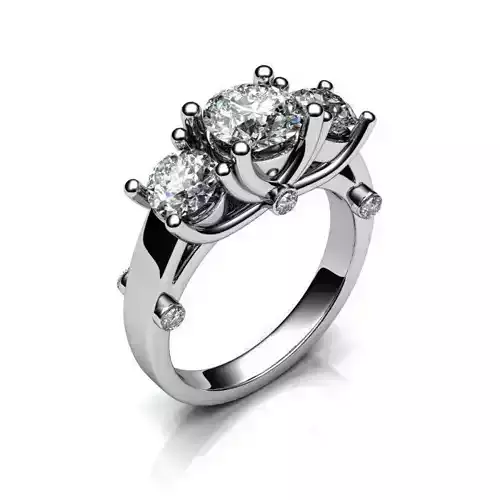 DER-3 Stone Engagement Ring With Diamonds 12