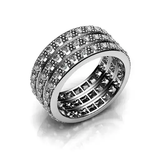 Wide Band Silver Ring With Diamonds 2
