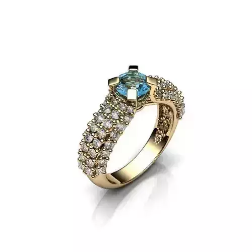 Side Stone Golden Engagement Ring With Gemstone