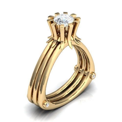 Golden Triangular Ring With Diamond 1 3D print model