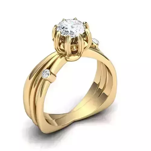 Spiral Golden Engagement Ring With Diamonds 9