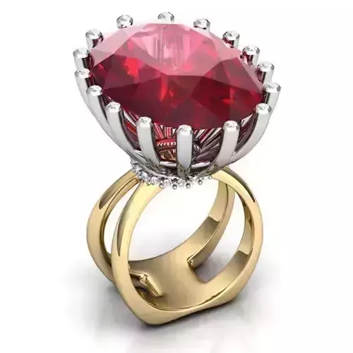 Golden Engagement Ring With Big Oval Ruby
