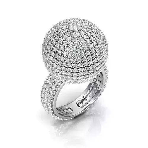 Sphere Shaped Silver Ring with Diamonds
