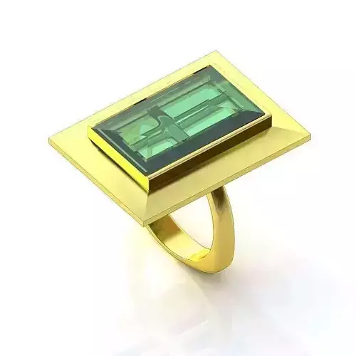Rectangular Golden Ring with Emerald