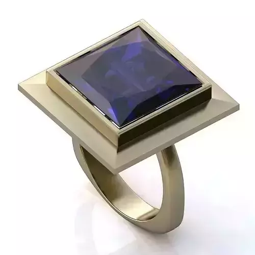 Square White Gold Ring with Sapphire