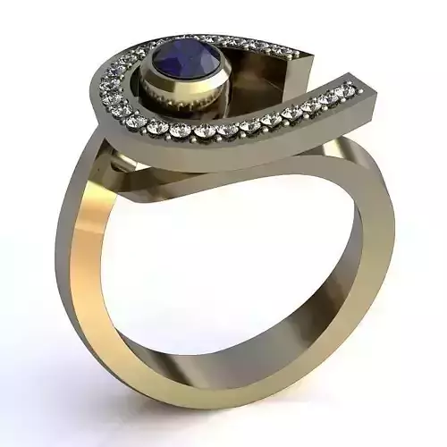 White Gold Spiral Ring with Sapphire