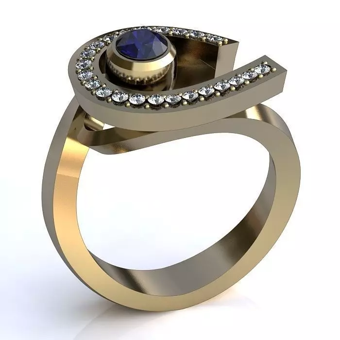 White Gold Spiral Ring with Sapphire 3D print model_0