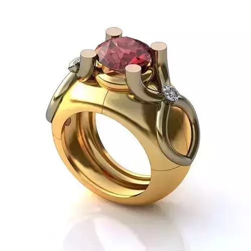Thick Golden Engagement Ring With Ruby