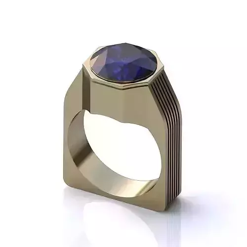 White Gold Thick Ring with Sapphire