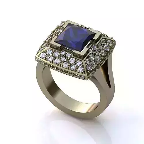 Square White Gold Ring with Sapphire 1