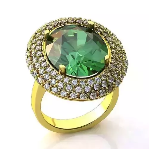 Round Golden Halo Engagement Ring With Emerald