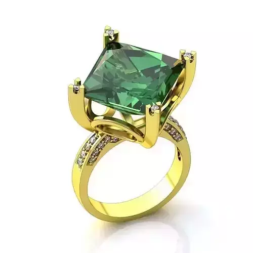Golden Princess Cut Engagement Ring With Emerald
