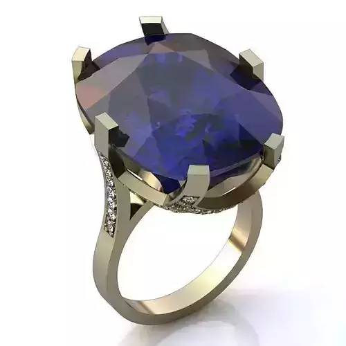 White Gold Oval Shaped Ring With Sapphire