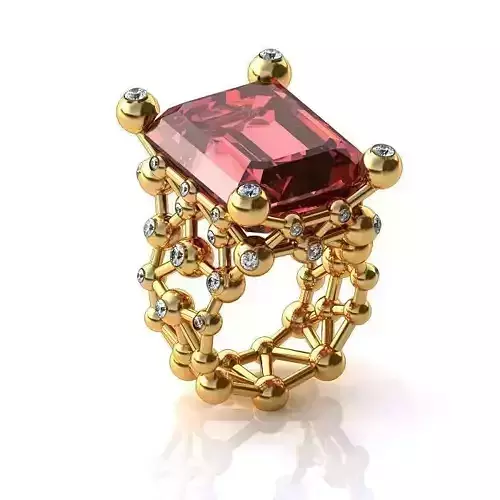 Golden Molecule Ring With Ruby