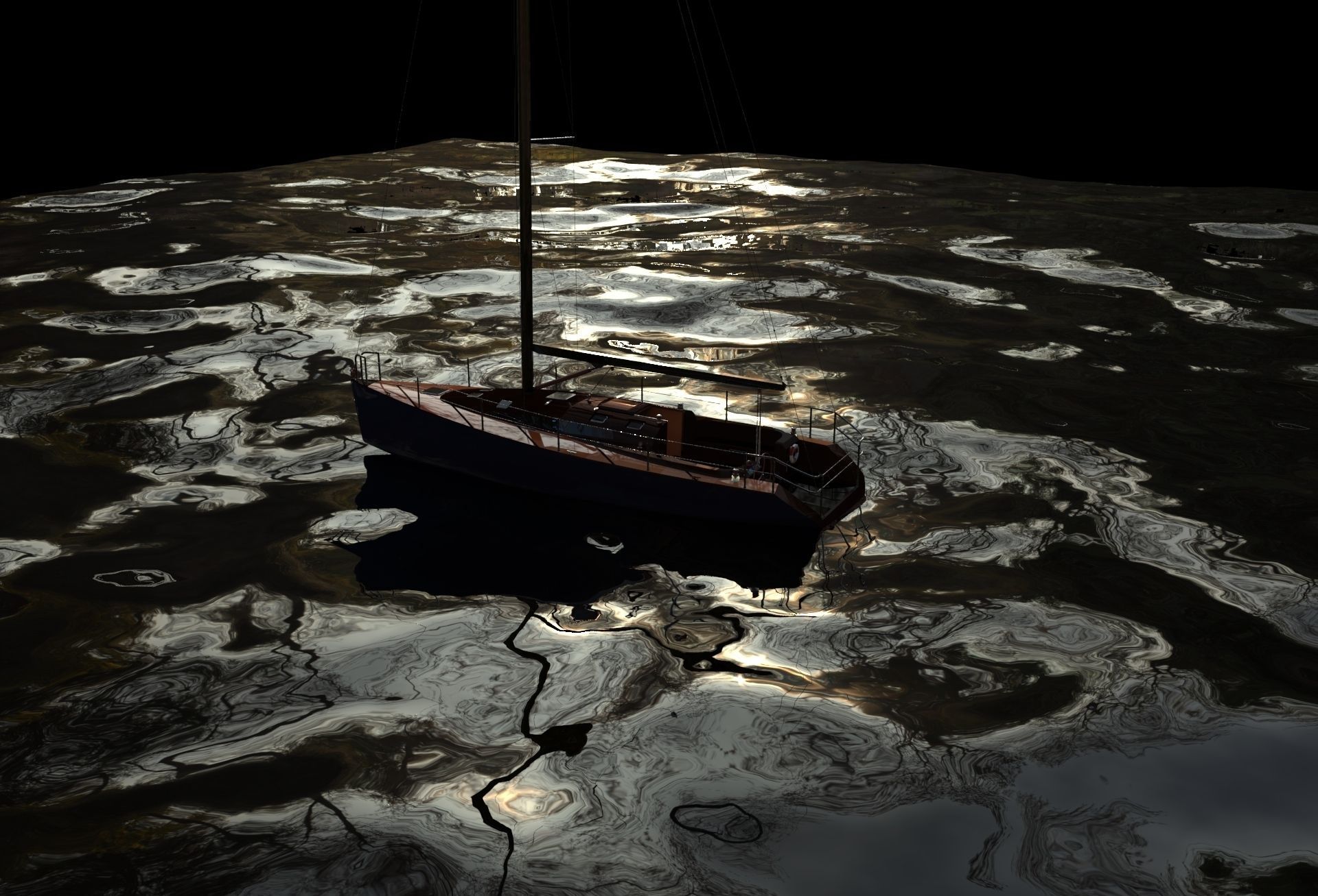 Sailboat floating in water Free 3D model_13