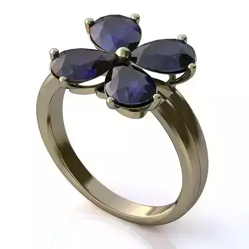 Flower Shape White Gold Engagement Ring With Sapphire