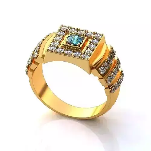 Square Golden Halo Ring with Gemstone