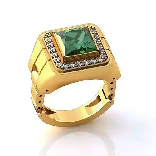 Square Golden Halo Ring With Emerald