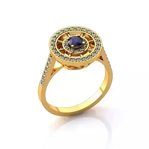Golden Round Halo Ring With Diamonds