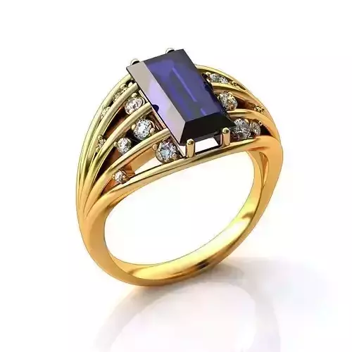 Golden Engagement Ring With Rectangular Sapphire