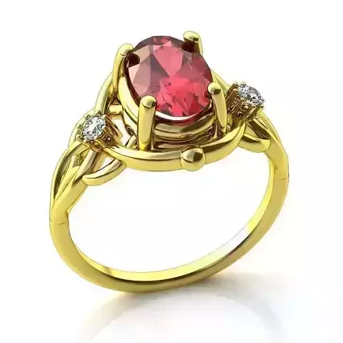 Golden Engagement Ring With Oval Ruby