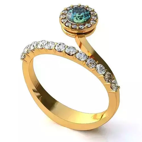 Golden Round Spiral Halo Ring With Gemstone