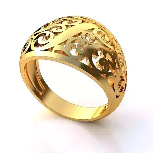 Golden Wide Floral Design Wedding Ring